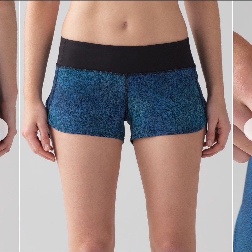 (8) Lululemon Speed Short 2.5” Super Natural Blue Black Medium